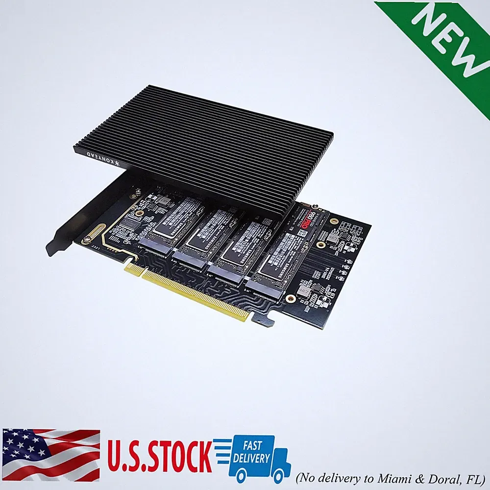 pcie4.0 x16 to m.2 m-Key nvme x 4 ssd Expansion Card with Heatsink，Supports 4 NV