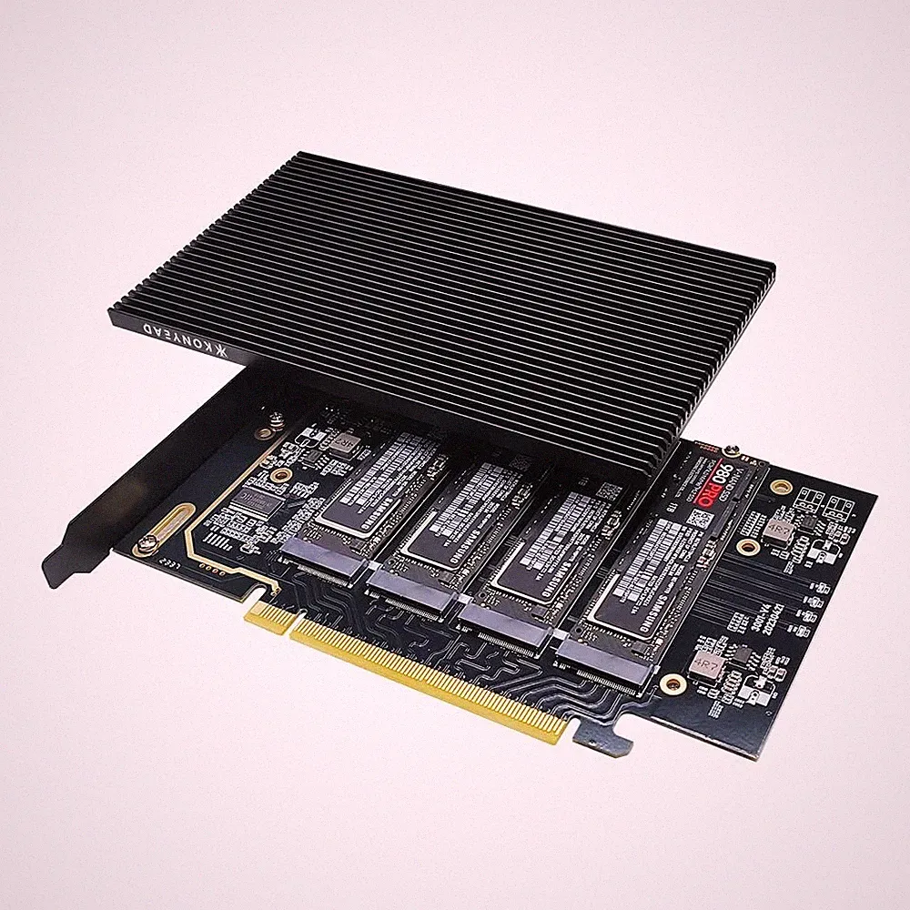 pcie4.0 x16 to m.2 m-Key nvme x 4 ssd Expansion Card with Heatsink,Supports 4 NV